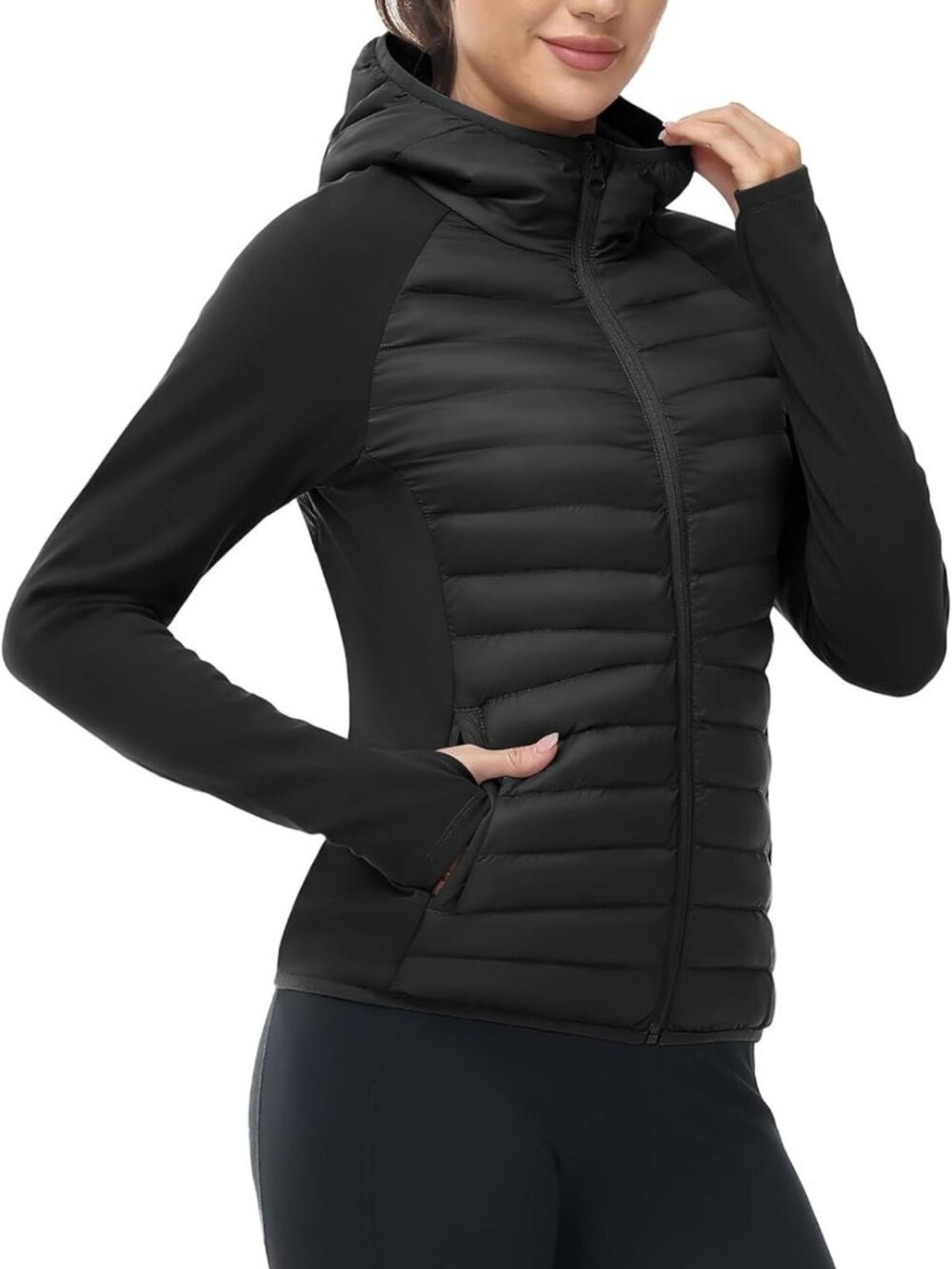 Warm Lightweight Insulated Puffer Jacket with Hood for Women's Running & Hiking